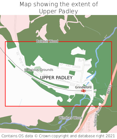 Map showing extent of Upper Padley as bounding box