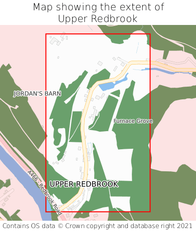 Map showing extent of Upper Redbrook as bounding box