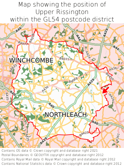 Map showing location of Upper Rissington within GL54