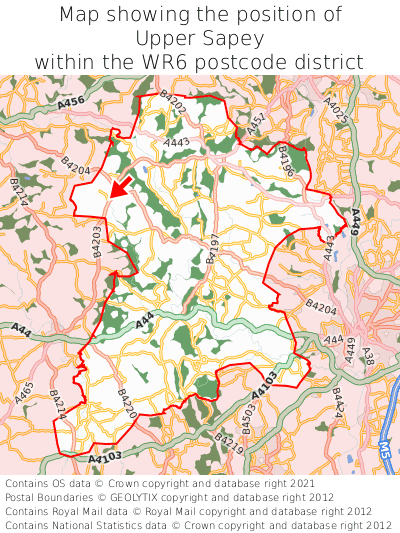 Map showing location of Upper Sapey within WR6