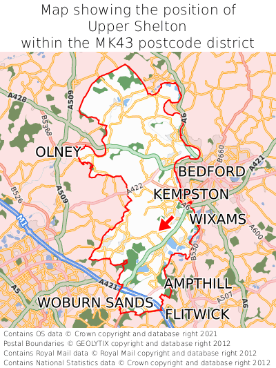 Map showing location of Upper Shelton within MK43