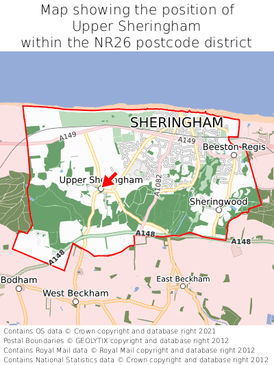 Map showing location of Upper Sheringham within NR26