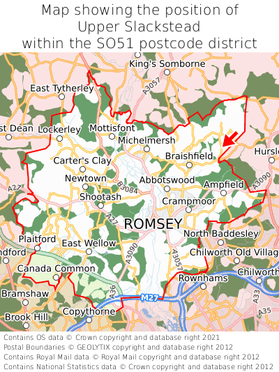 Map showing location of Upper Slackstead within SO51