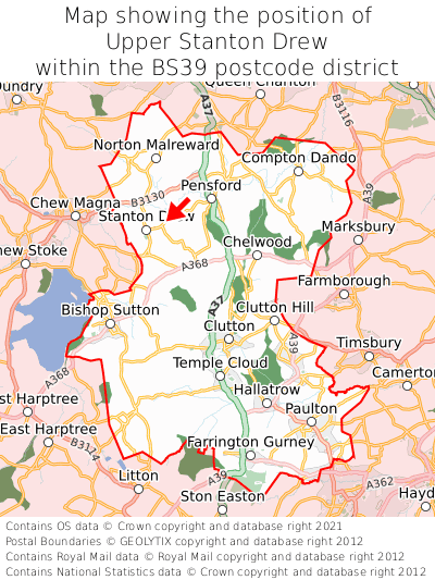 Map showing location of Upper Stanton Drew within BS39