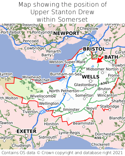 Map showing location of Upper Stanton Drew within Somerset