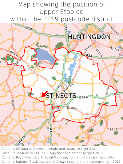 Map showing location of Upper Staploe within PE19