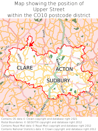 Map showing location of Upper Street within CO10