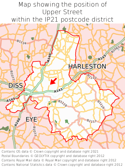 Map showing location of Upper Street within IP21