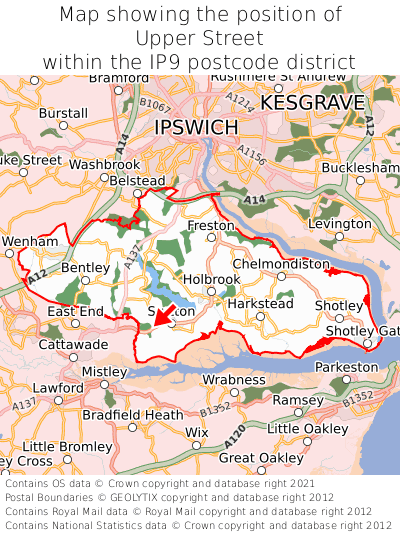 Map showing location of Upper Street within IP9