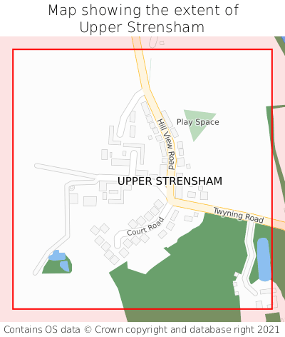 Map showing extent of Upper Strensham as bounding box