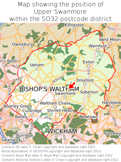 Map showing location of Upper Swanmore within SO32