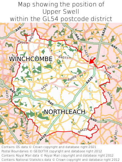 Map showing location of Upper Swell within GL54