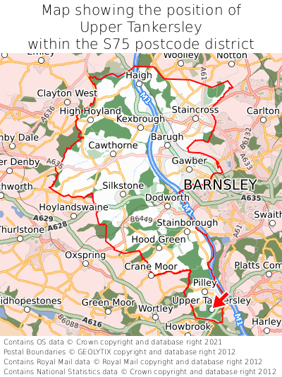 Map showing location of Upper Tankersley within S75