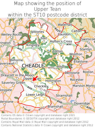 Map showing location of Upper Tean within ST10