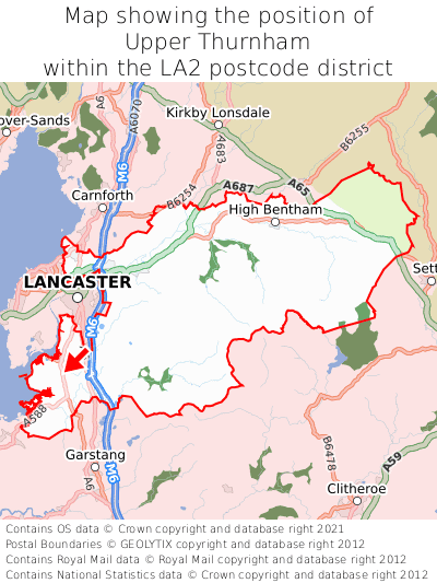 Map showing location of Upper Thurnham within LA2