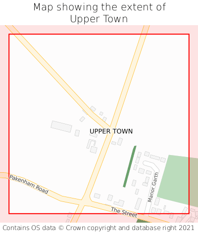 Map showing extent of Upper Town as bounding box