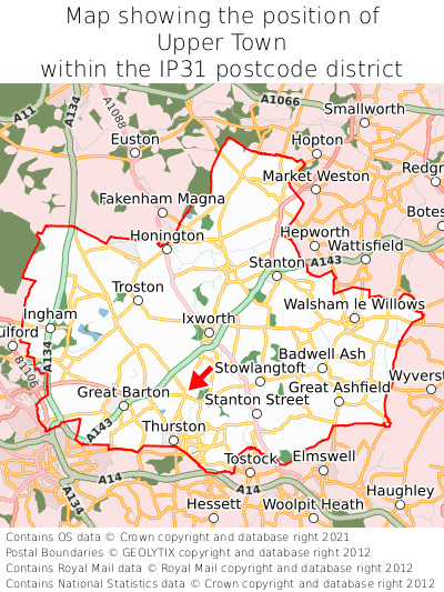 Map showing location of Upper Town within IP31