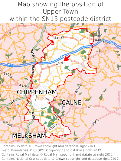 Map showing location of Upper Town within SN15