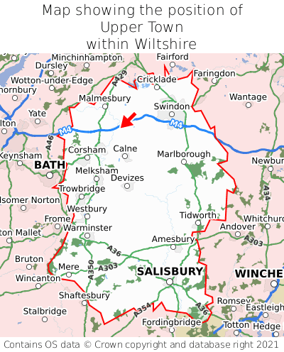 Map showing location of Upper Town within Wiltshire