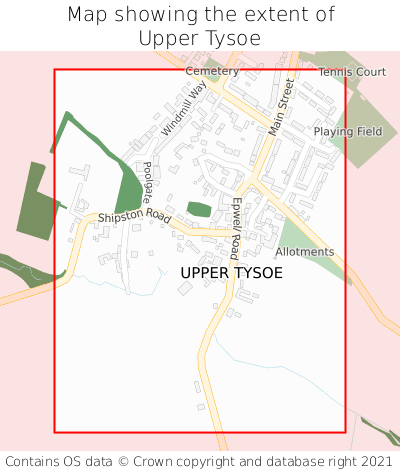 Map showing extent of Upper Tysoe as bounding box