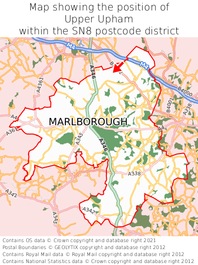 Map showing location of Upper Upham within SN8