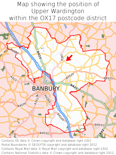Map showing location of Upper Wardington within OX17
