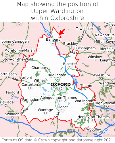 Map showing location of Upper Wardington within Oxfordshire