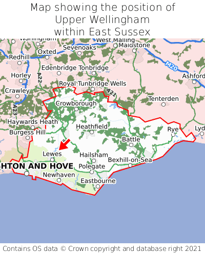 Map showing location of Upper Wellingham within East Sussex