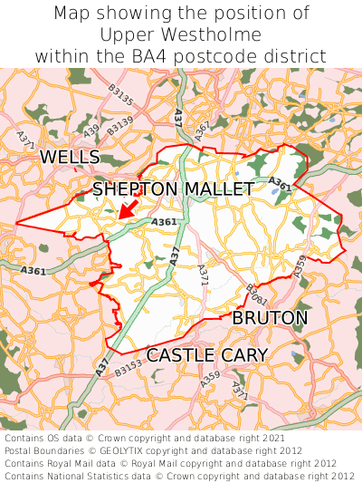 Map showing location of Upper Westholme within BA4
