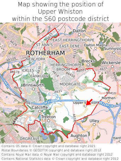 Map showing location of Upper Whiston within S60