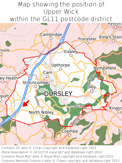 Map showing location of Upper Wick within GL11