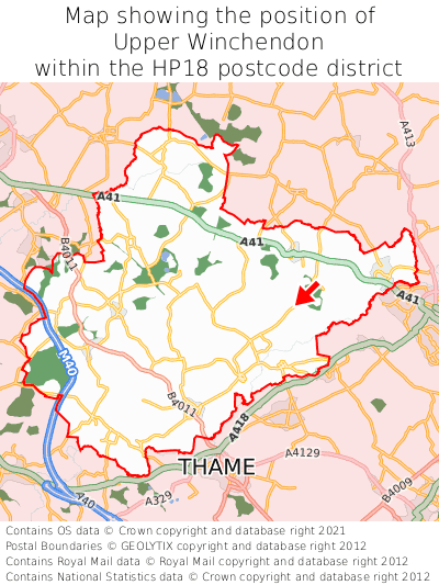 Map showing location of Upper Winchendon within HP18