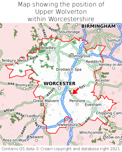 Map showing location of Upper Wolverton within Worcestershire