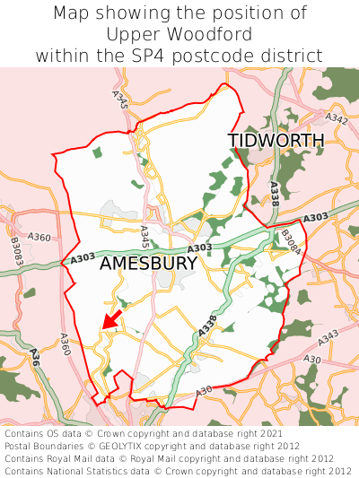 Map showing location of Upper Woodford within SP4