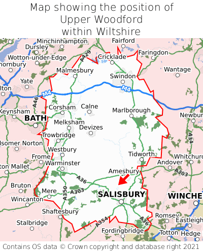 Map showing location of Upper Woodford within Wiltshire