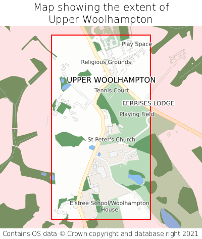 Map showing extent of Upper Woolhampton as bounding box