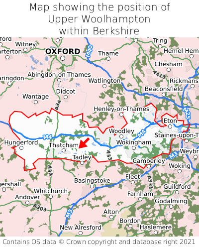 Map showing location of Upper Woolhampton within Berkshire
