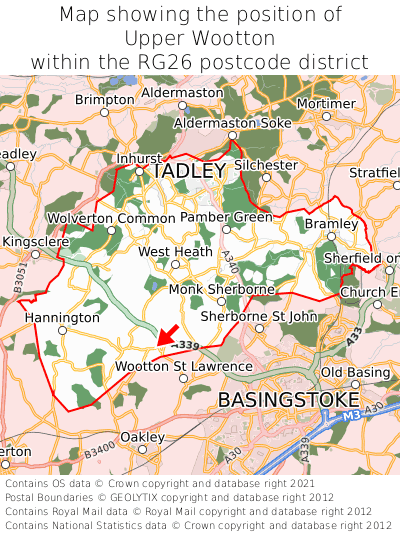 Map showing location of Upper Wootton within RG26