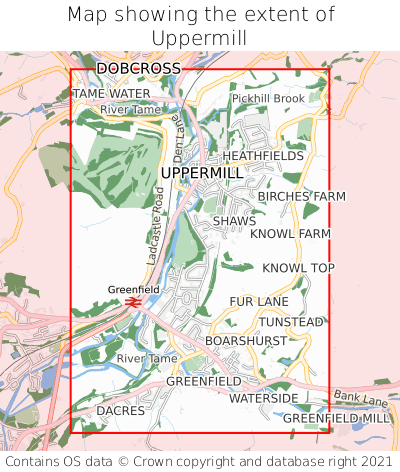 Map showing extent of Uppermill as bounding box