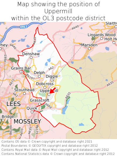 Map showing location of Uppermill within OL3
