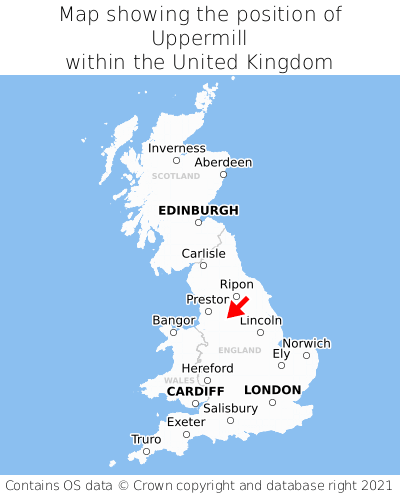 Map showing location of Uppermill within the UK