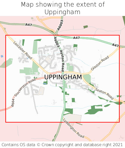 Map showing extent of Uppingham as bounding box