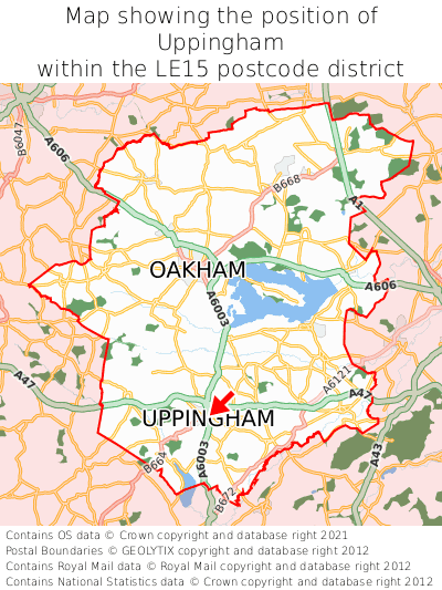 Map showing location of Uppingham within LE15