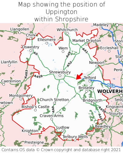 Map showing location of Uppington within Shropshire