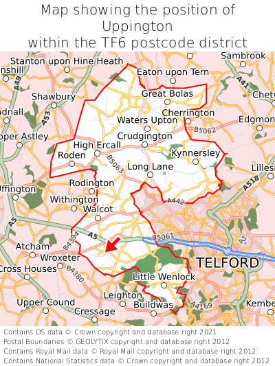 Map showing location of Uppington within TF6