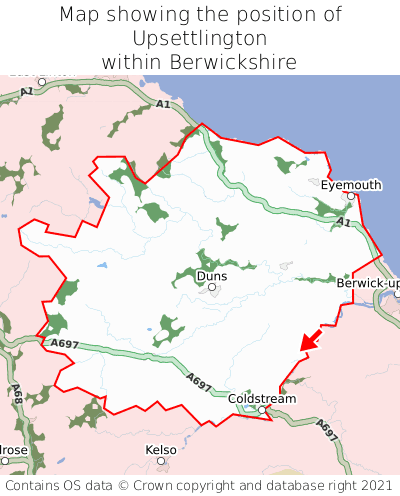 Map showing location of Upsettlington within Berwickshire