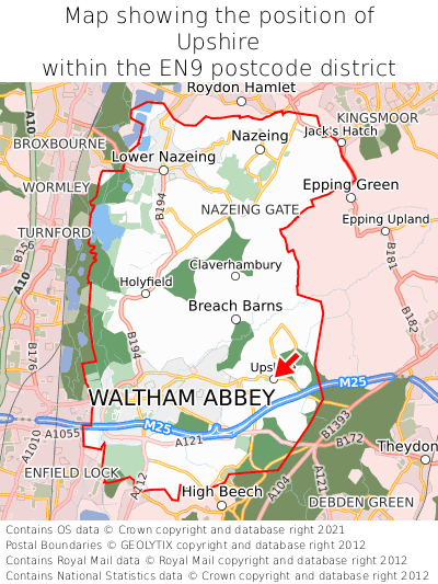Map showing location of Upshire within EN9