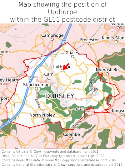 Map showing location of Upthorpe within GL11