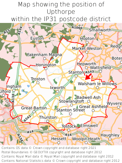 Map showing location of Upthorpe within IP31