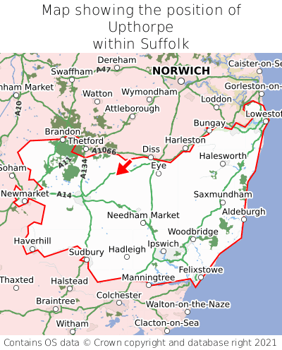Map showing location of Upthorpe within Suffolk